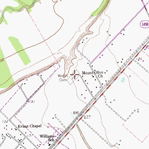 Topographic Map of Wallis Cemetery, TX