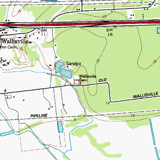 Topographic Map of Wallisville Cemetery, TX