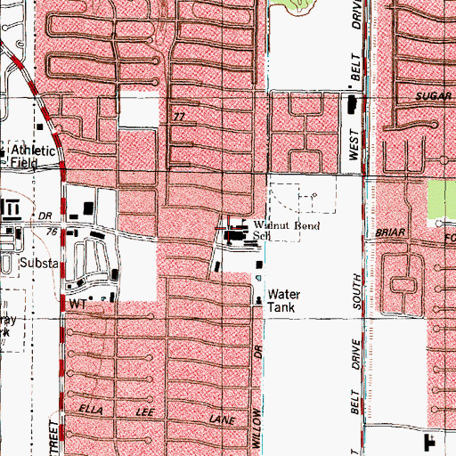 Topographic Map of Walnut Bend School, TX
