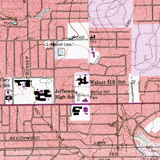 Topographic Map of Walnut Hill School, TX