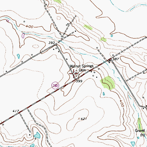 Topographic Map of Walnut Springs Cemetery, TX