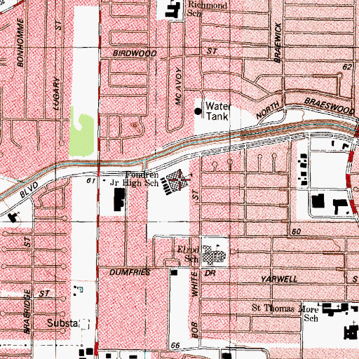 Topographic Map of Walter W Fondren Junior High School, TX