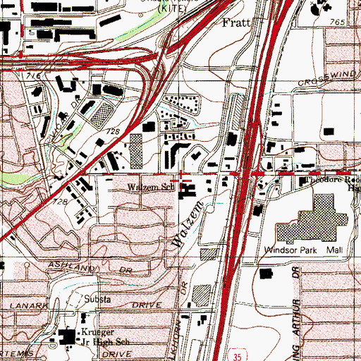 Topographic Map of Walzem School, TX