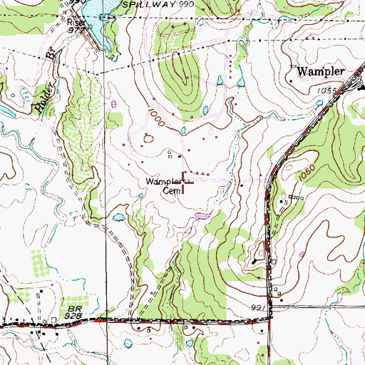 Topographic Map of Wampler Cemetery, TX