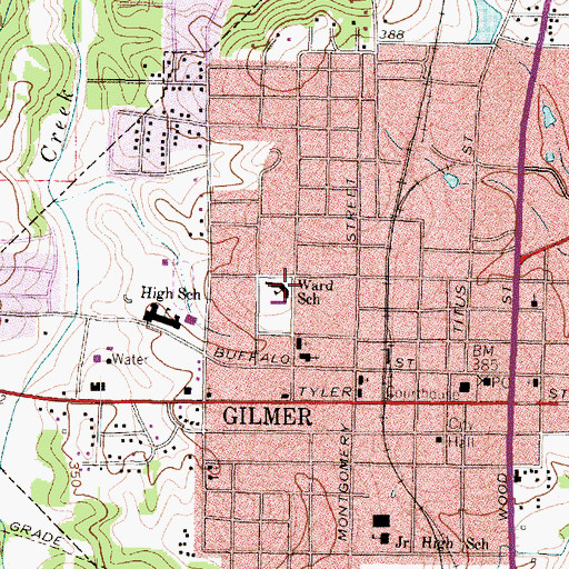 Topographic Map of Ward School, TX