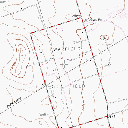Topographic Map of Warfield Oil Field, TX