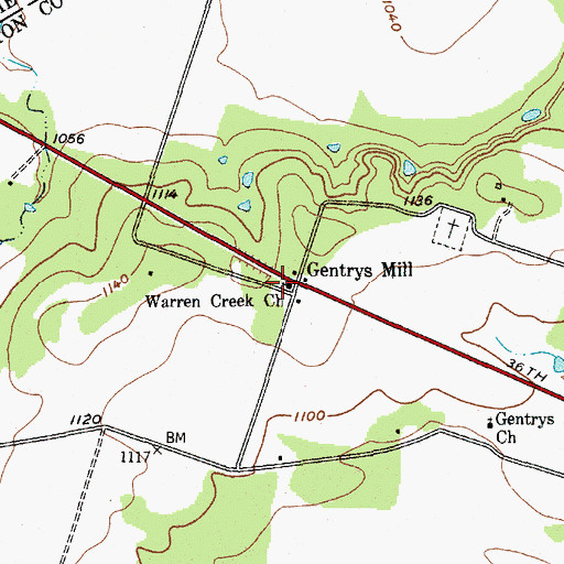 Topographic Map of Warren Creek Church, TX