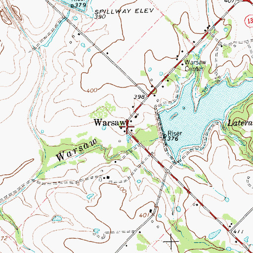 Topographic Map of Warsaw, TX