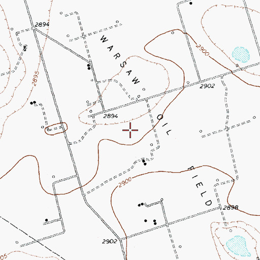 Topographic Map of Warsaw Oil Field, TX