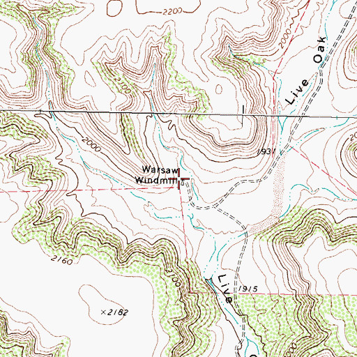 Topographic Map of Warsaw Windmill, TX