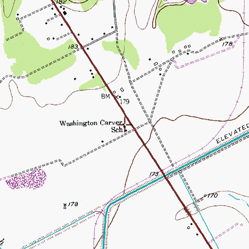 Topographic Map of Washington Carver School, TX