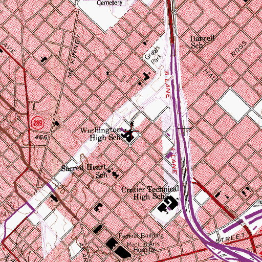 Topographic Map of Washington High School, TX