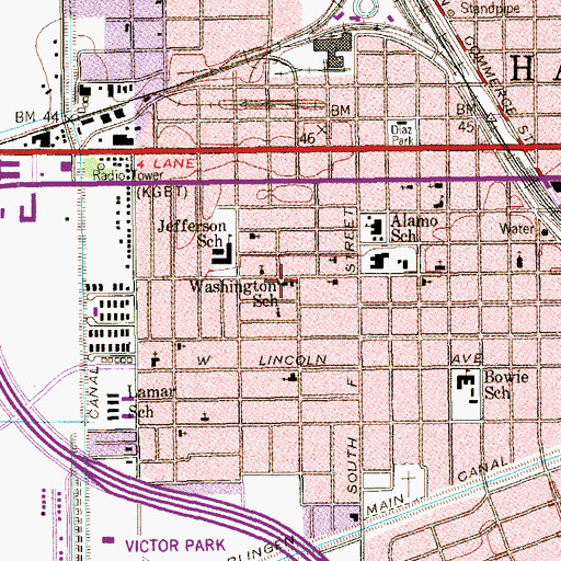 Topographic Map of Washington School, TX