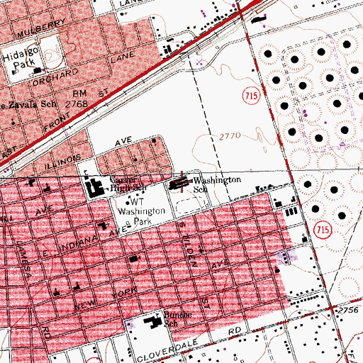 Topographic Map of Washington School, TX