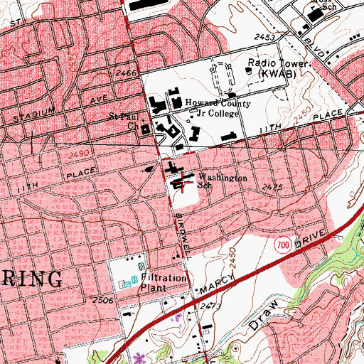Topographic Map of Washington School, TX