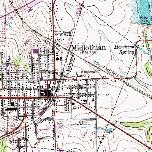Topographic Map of Washington School, TX