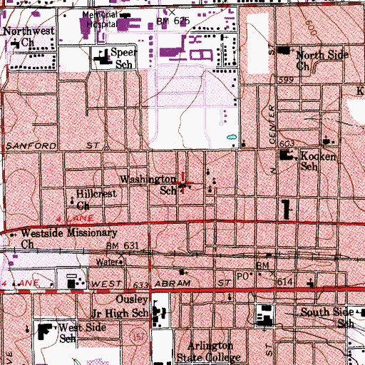 Topographic Map of Washington School, TX