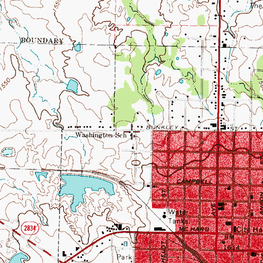 Topographic Map of Washington School, TX