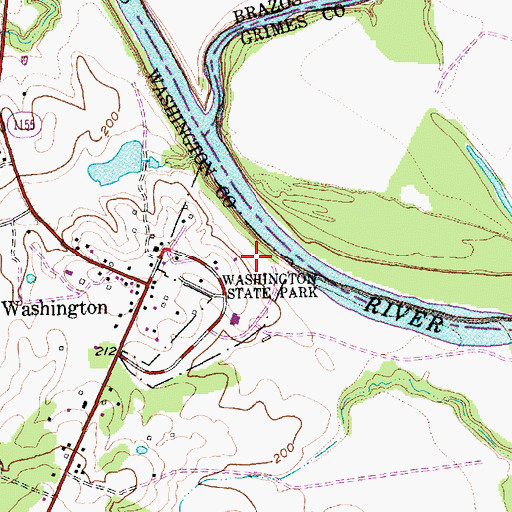 Topographic Map of Washington State Park, TX