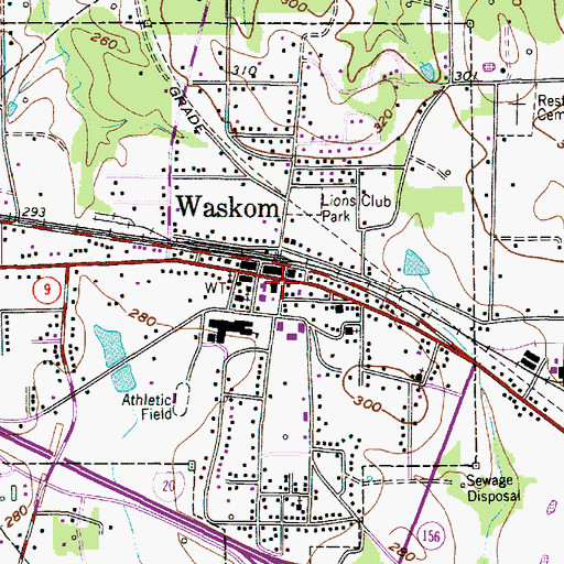 Topographic Map of Waskom, TX