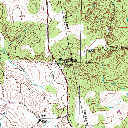 Topographic Map of Waters Bluff Church, TX