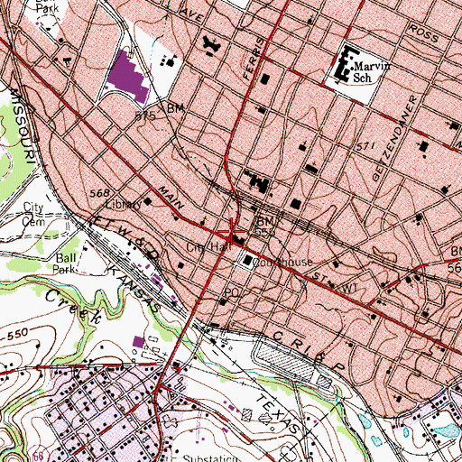 Topographic Map of Waxahachie, TX