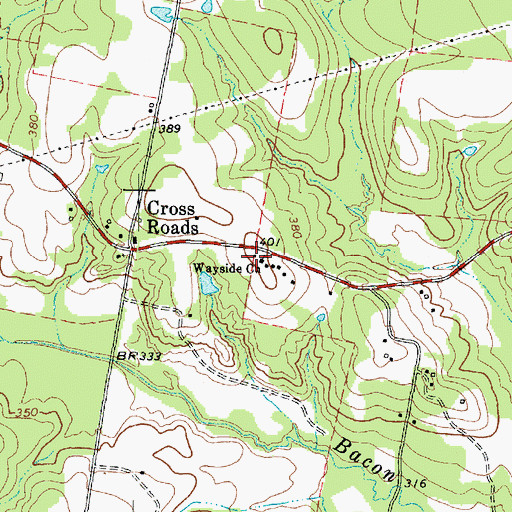 Topographic Map of Wayside Church, TX