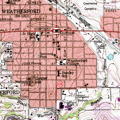 Topographic Map of Weatherford College, TX