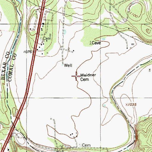 Topographic Map of Weidner Cemetery, TX