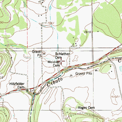 Topographic Map of Weidner Cemetery, TX