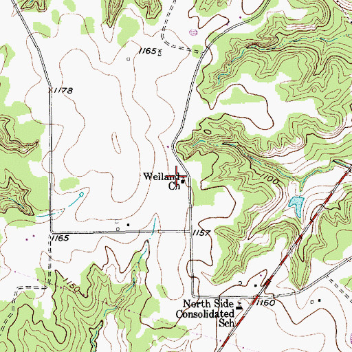 Topographic Map of Weiland Church, TX