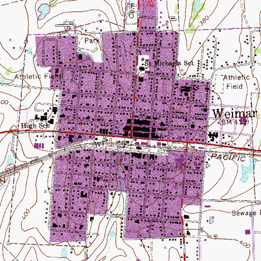 Topographic Map of Weimar, TX