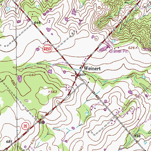 Topographic Map of Weinert, TX