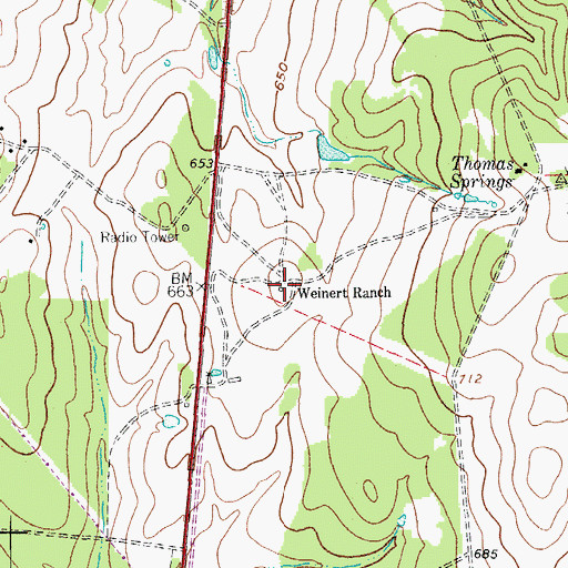 Topographic Map of Weinert Ranch, TX