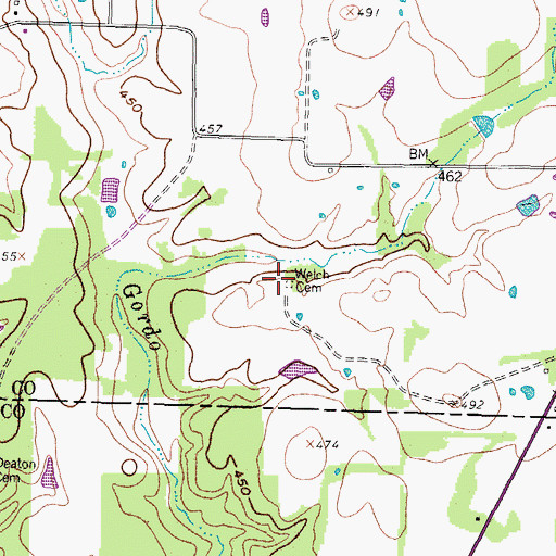 Topographic Map of Welch Cemetery, TX