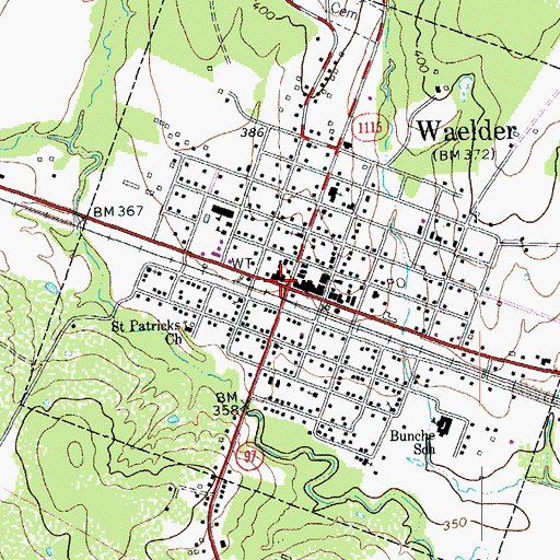 Topographic Map of Waelder, TX