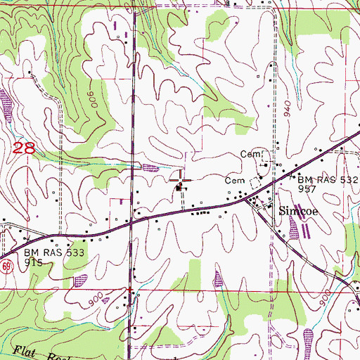 Topographic Map of Simcoe Elementary School, AL