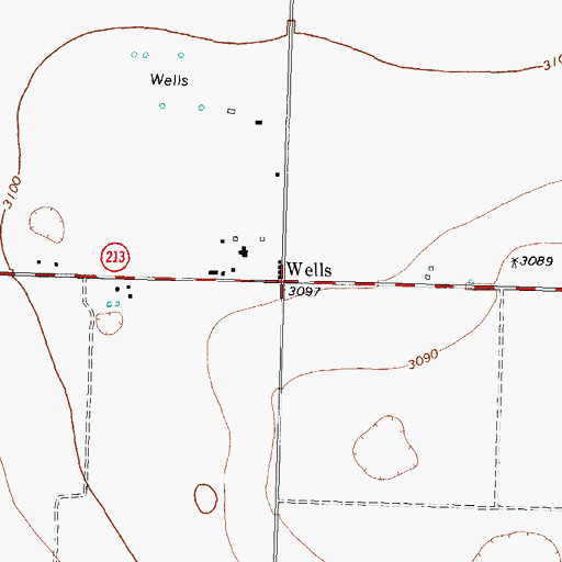 Topographic Map of Wells, TX