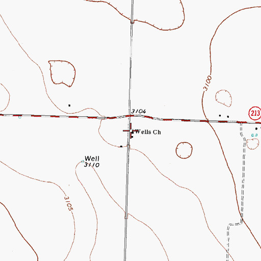 Topographic Map of Wells Church, TX