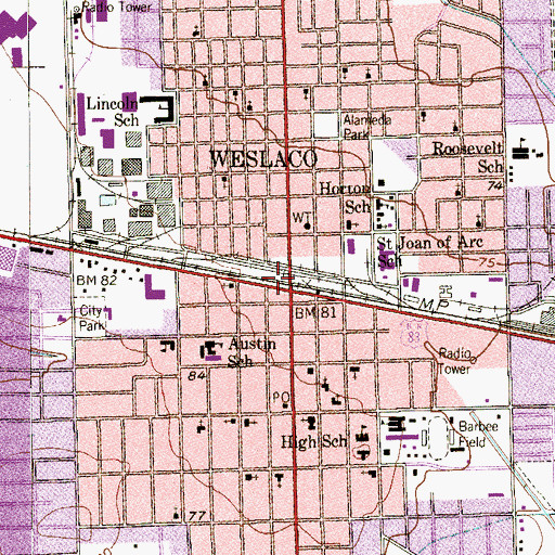 Topographic Map of Weslaco, TX
