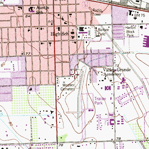 Topographic Map of Weslaco Cemetery, TX