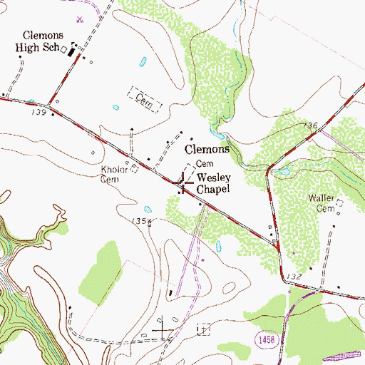 Topographic Map of Wesley Chapel, TX