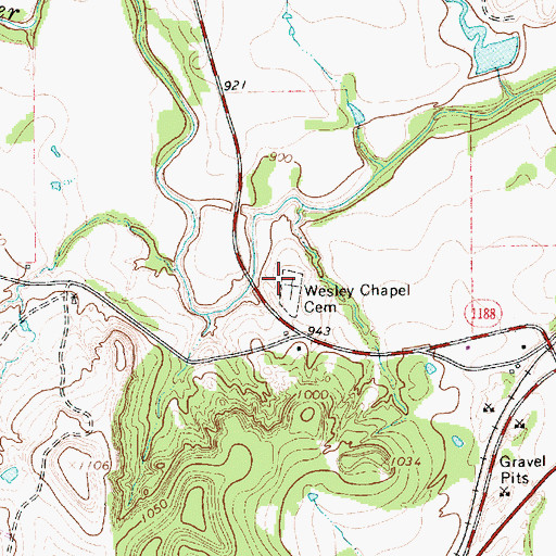 Topographic Map of Wesley Chapel Cemetery, TX