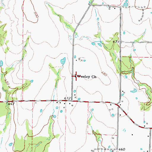 Topographic Map of Wesley Church, TX