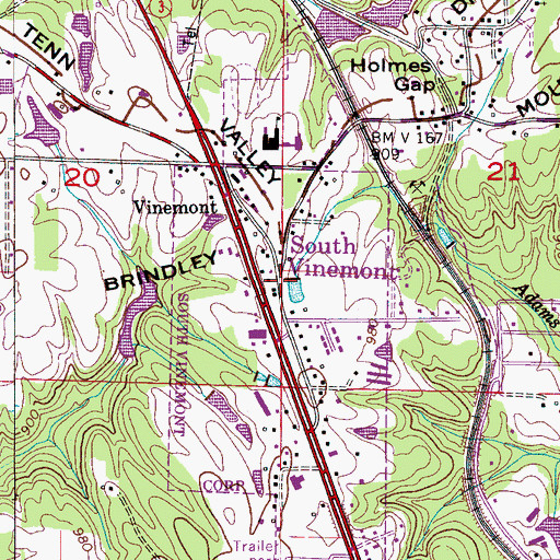 Topographic Map of South Vinemont, AL