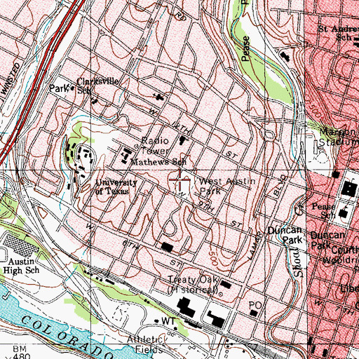 Topographic Map of West Austin Park, TX