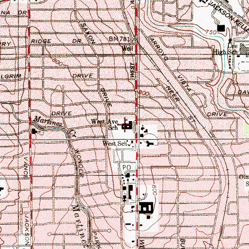 Topographic Map of West Avenue School, TX