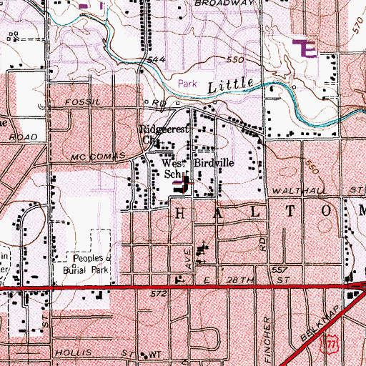 Topographic Map of West Birdville School, TX