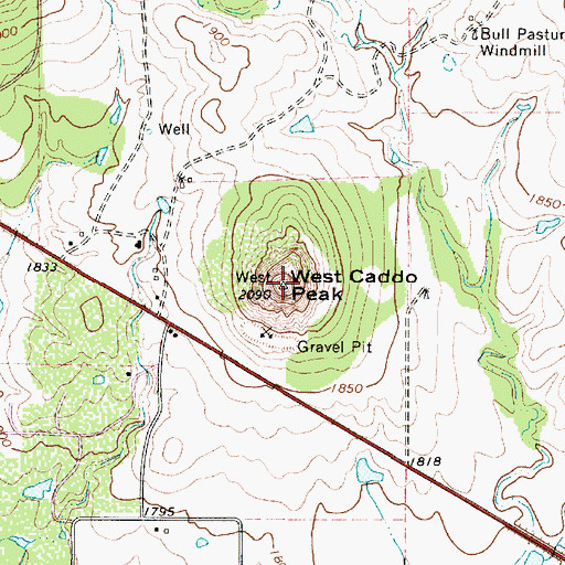 Topographic Map of West Caddo Peak, TX