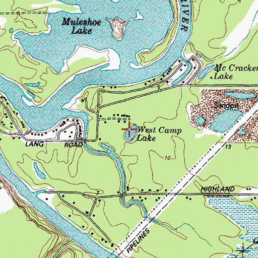 Topographic Map of West Camp Lake, TX